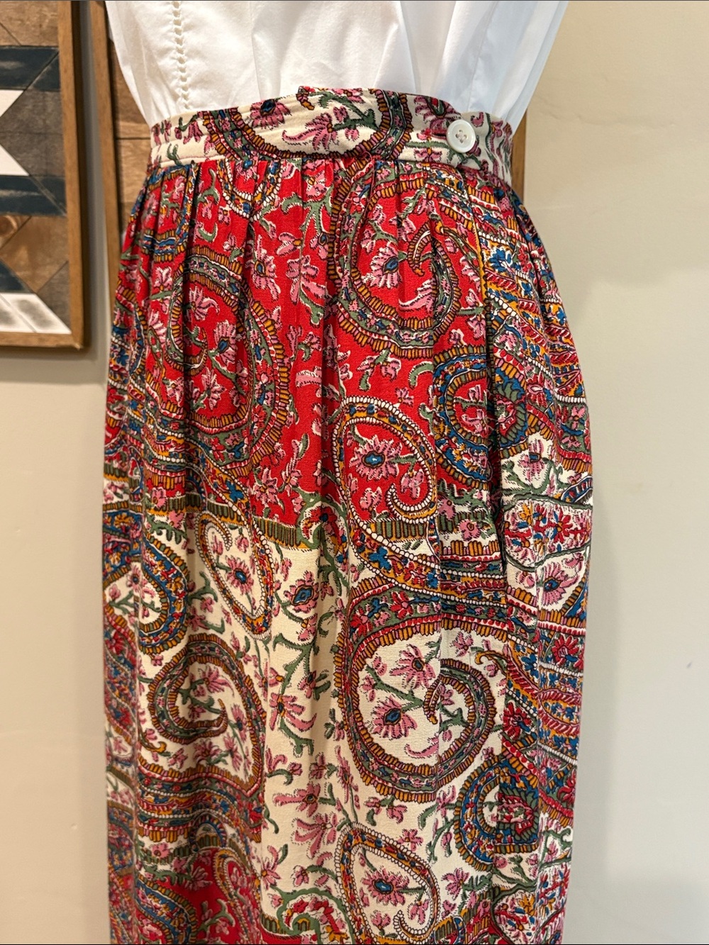 Vintage Ralph Lauren Blue Label 90s Red Long Paisley Skirt size 4 - Picture 5 of 13